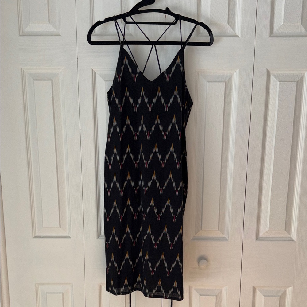 LOFT Black Geometric Midi Dress